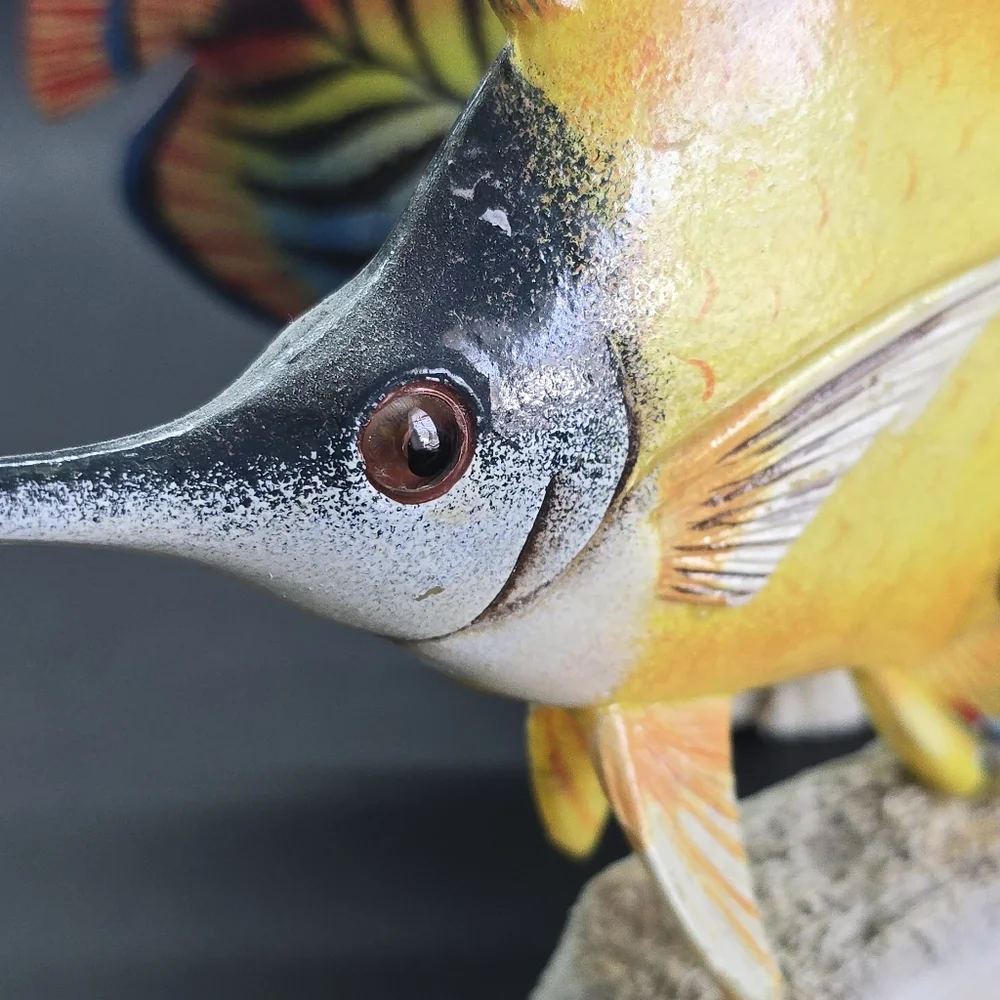4 Hand Carved Hand Painted Tropical Fish on Real Coral Base 6